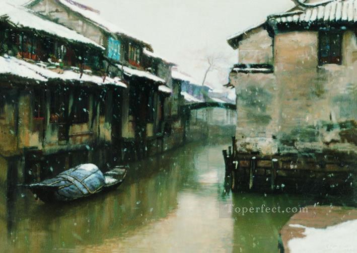 Water Towns Snowing Days Shanshui Chinese Landscape Oil Paintings